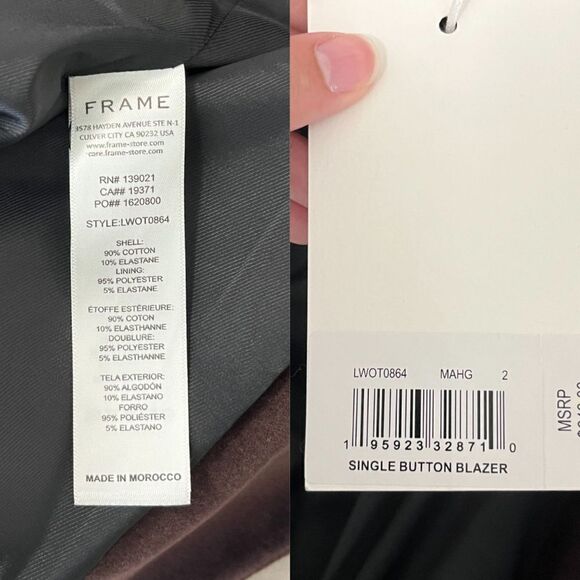 Frame Womens Brown Velvet Single Button Cotton Blazer NEW Jacket Modern Office - Picture 16 of 17